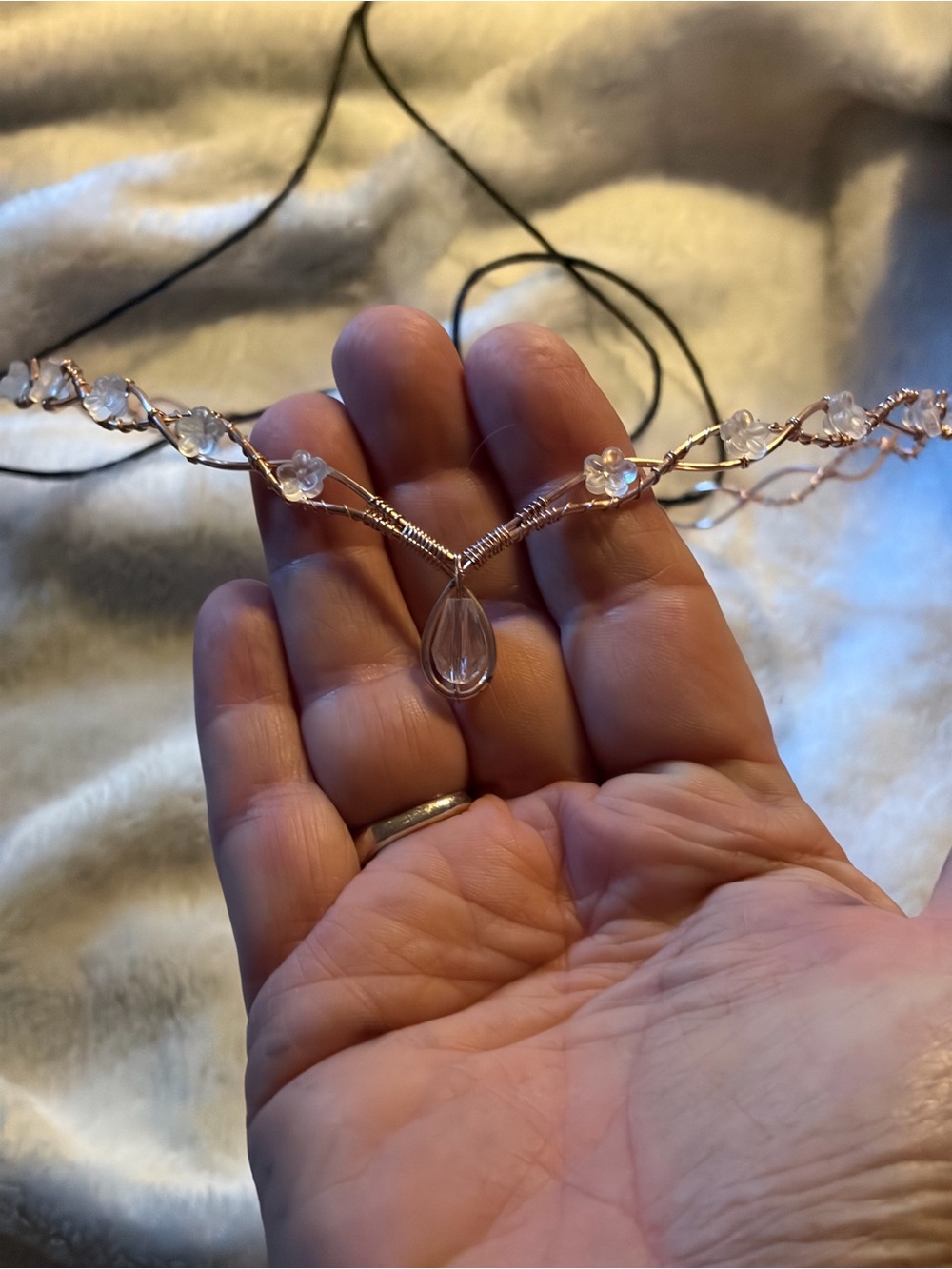 Crystal Teardrop Floral Wire Tiara Headpiece - Clear & Rose Gold